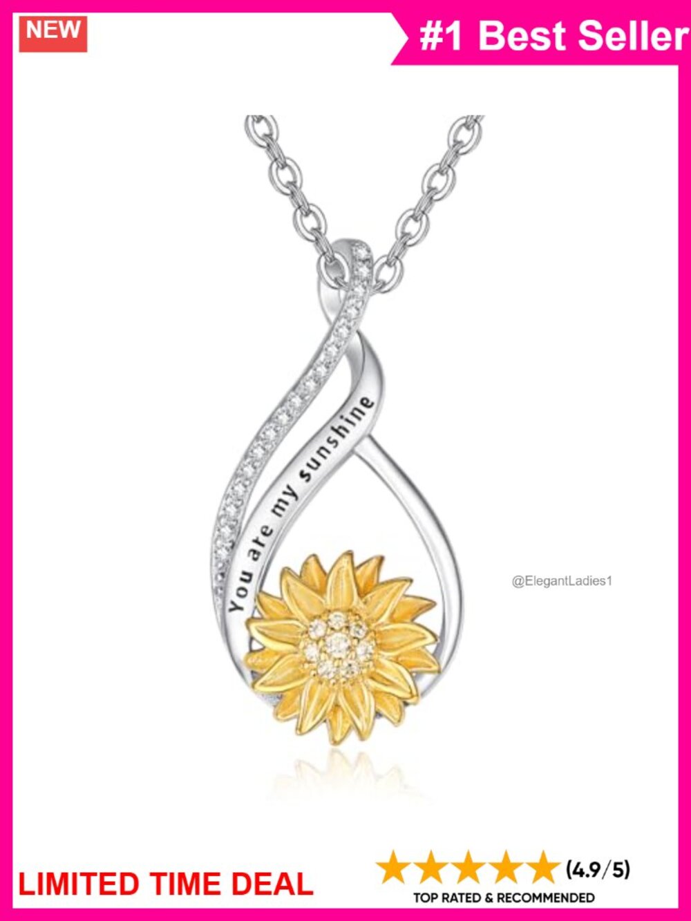 925 Sterling Silver Sunflower Pendant Necklace Cubic Zirconia 18k Gold Plated